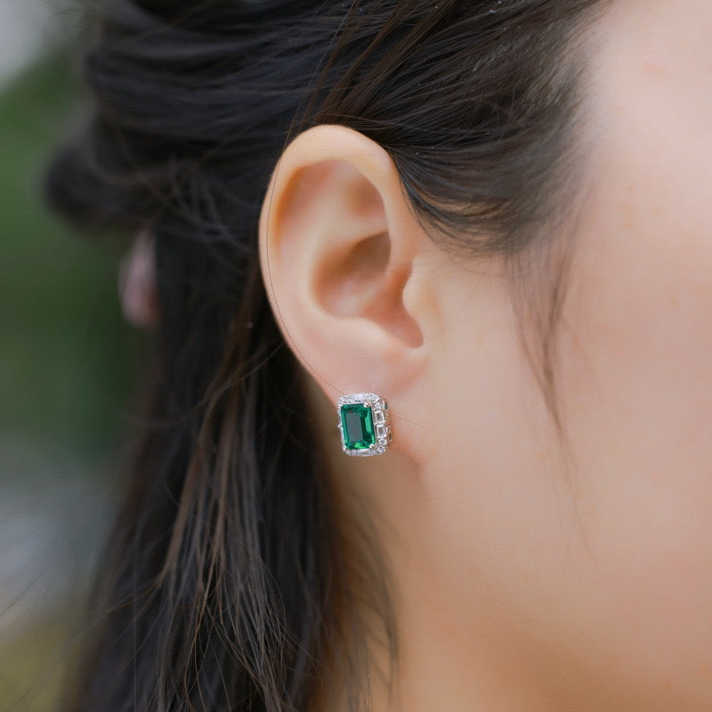 Emerald Earrings｜Lab-grown Emerald S925 Sterling Silver