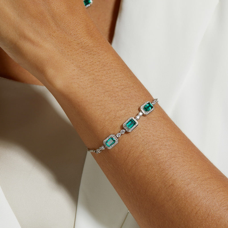 Emerald Bracelet｜Lab-grown Emerald S925 Sterling Silver