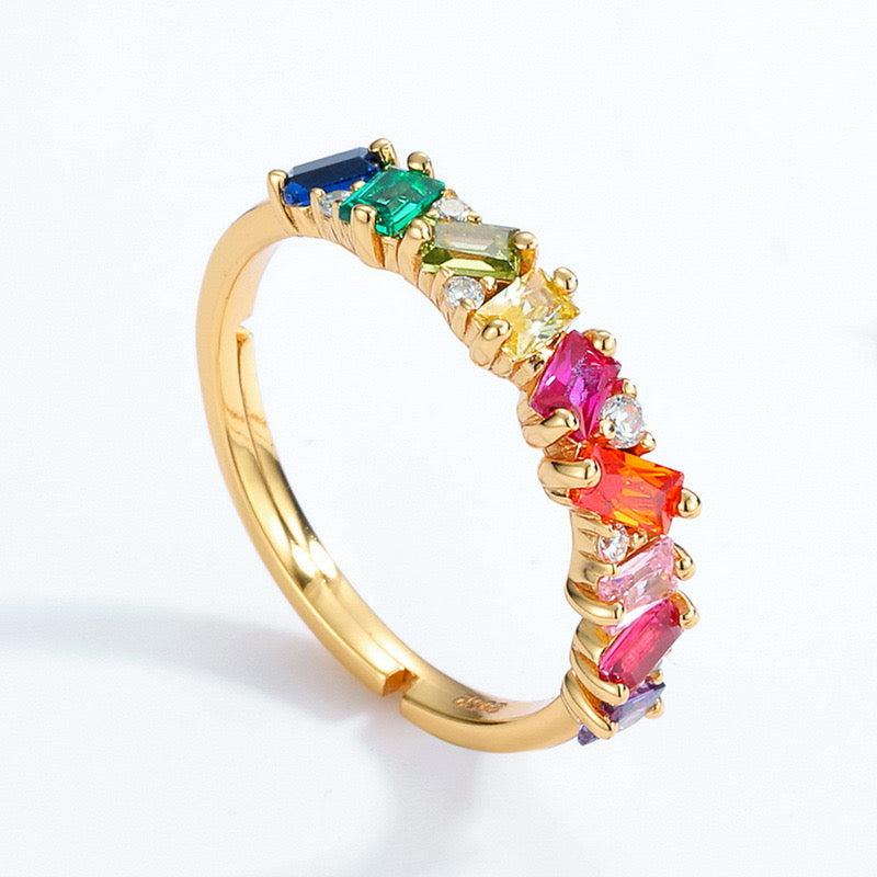 Rainbow  Ring｜Colored Zirconia S925 Sterling Silver 10K Gold Plated