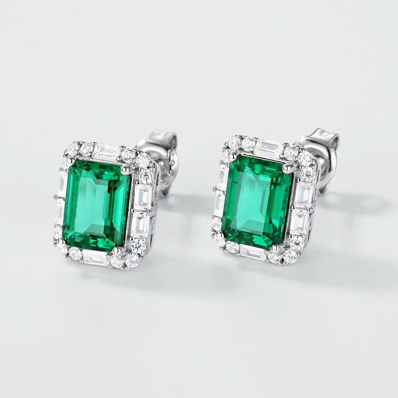 Emerald Earrings｜Lab-grown Emerald S925 Sterling Silver