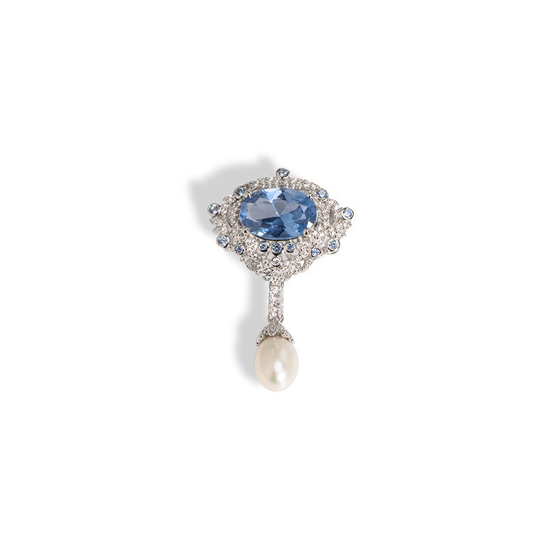 Natural Blue Spinel and Freshwater Pearl Brooch｜S925 Sterling Silver