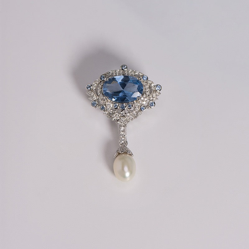 Natural Blue Spinel and Freshwater Pearl Brooch｜S925 Sterling Silver