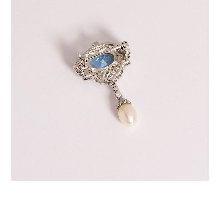 Natural Blue Spinel and Freshwater Pearl Brooch｜S925 Sterling Silver