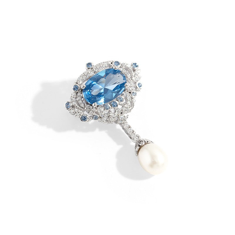 Natural Blue Spinel and Freshwater Pearl Brooch｜S925 Sterling Silver