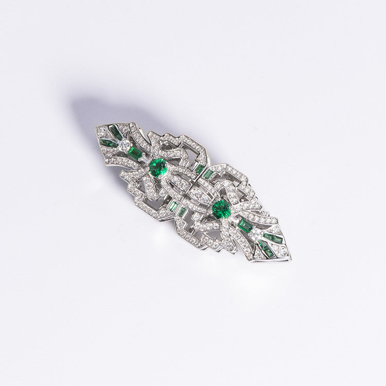 Natural Green Spinel  Multiuse Double Clip  Brooch｜S925 Sterling Silver