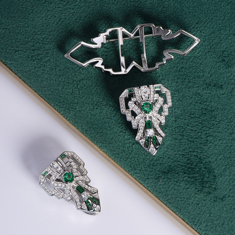 Natural Green Spinel  Multiuse Double Clip  Brooch｜S925 Sterling Silver