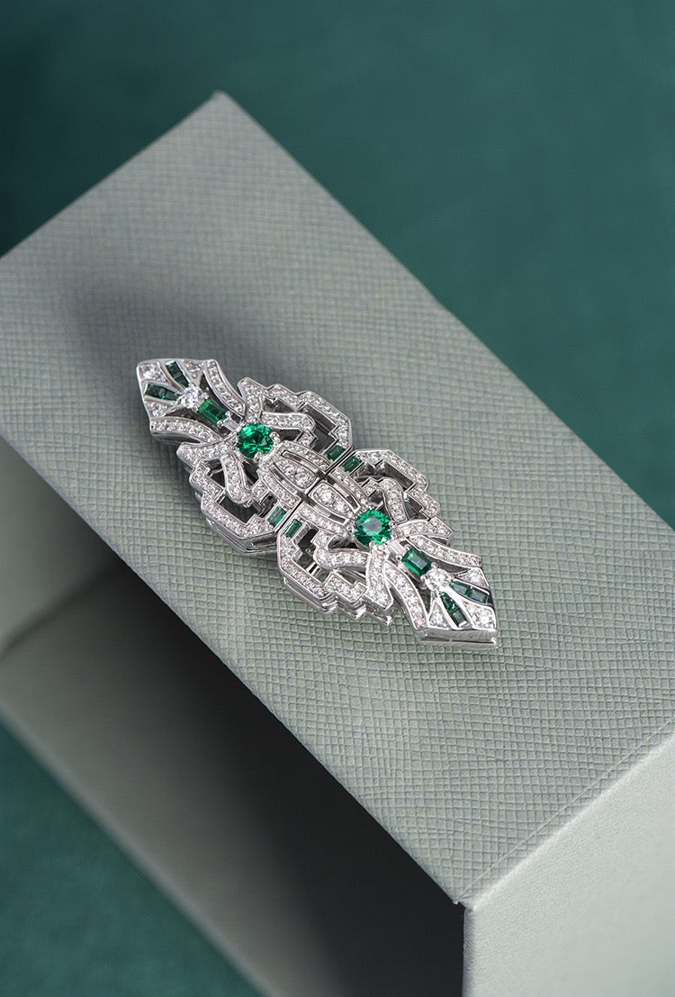 Natural Green Spinel  Multiuse Double Clip  Brooch｜S925 Sterling Silver