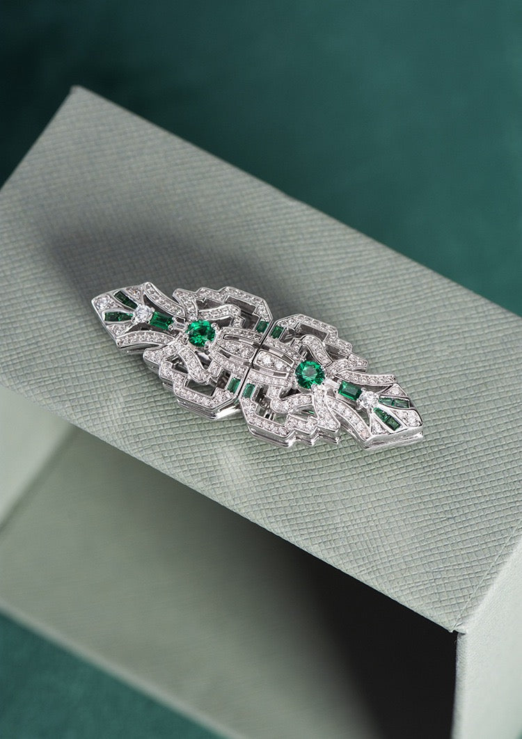 Natural Green Spinel  Multiuse Double Clip  Brooch｜S925 Sterling Silver