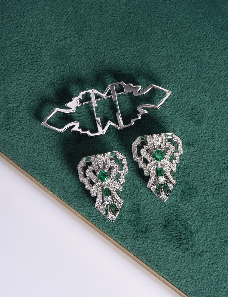 Natural Green Spinel  Multiuse Double Clip  Brooch｜S925 Sterling Silver