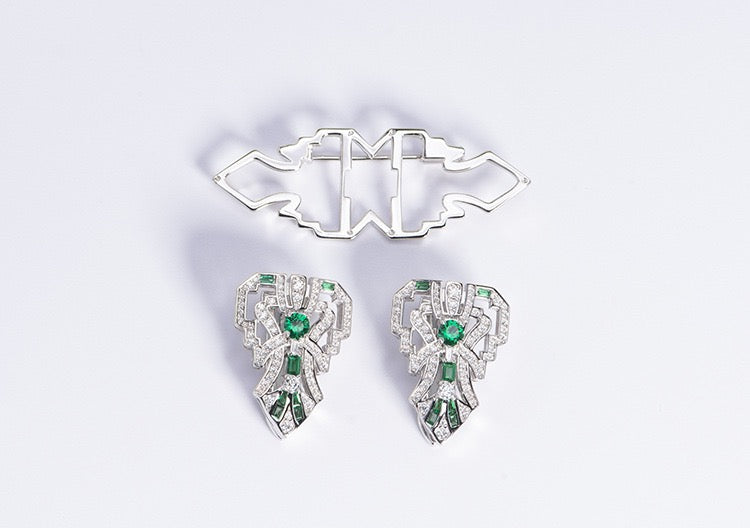 Natural Green Spinel  Multiuse Double Clip  Brooch｜S925 Sterling Silver