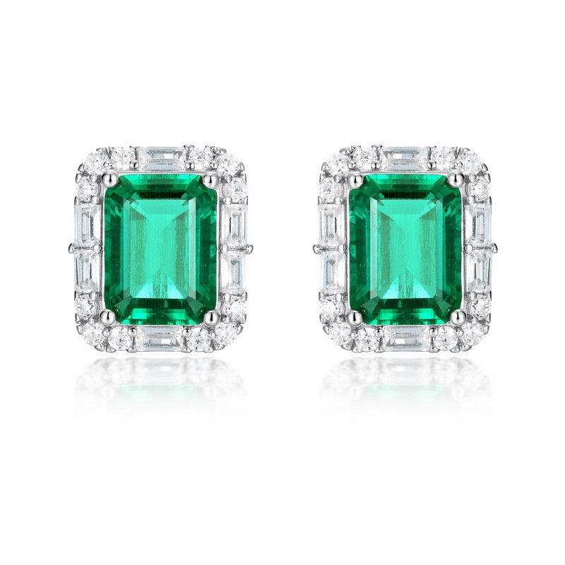 Emerald Earrings｜Lab-grown Emerald S925 Sterling Silver