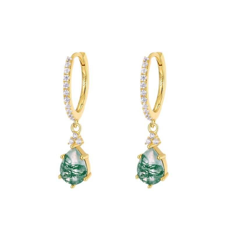 Natural Moss Agate Earrings | S925 Sterling Silver 10K Gold Plated