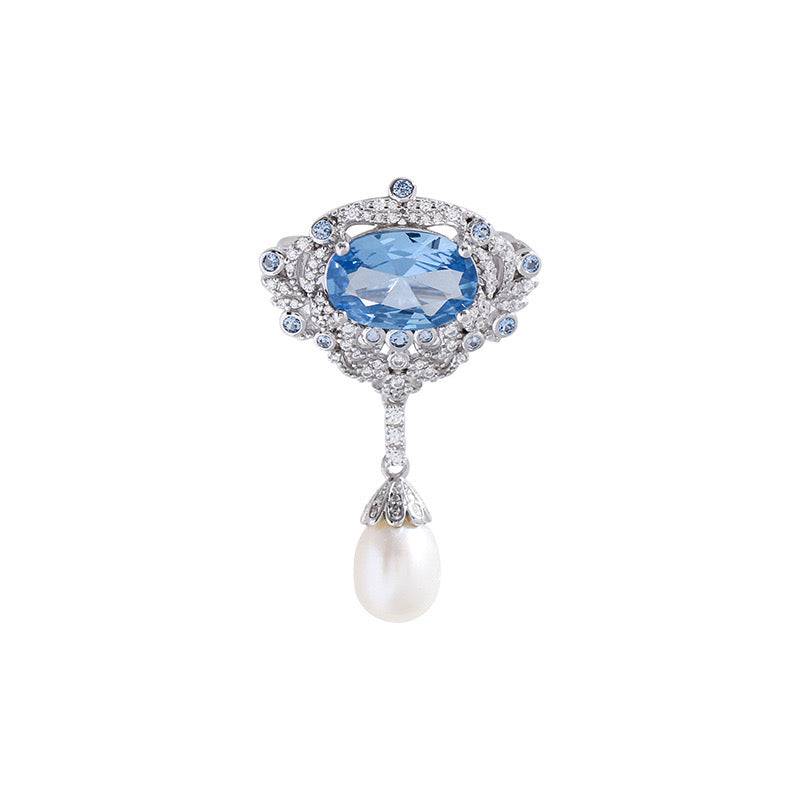 Natural Blue Spinel and Freshwater Pearl Brooch｜S925 Sterling Silver